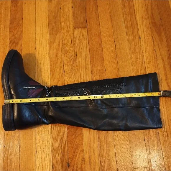 A.S.98 Carlyle Tall boots 38 7.5 Burgundy Black Leather Biker - Picture 8 of 13